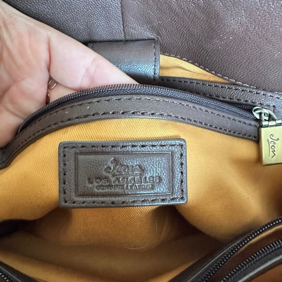 Icon Los Angeles Brown Leather Tote Bag Floral Design - Picture 4 of 8